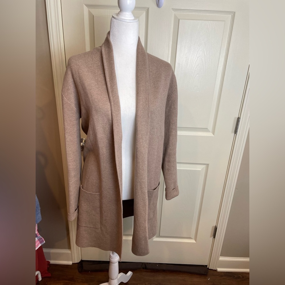 Burgess Women's Open Front cotton and cashmere camel Cardigan Sweater